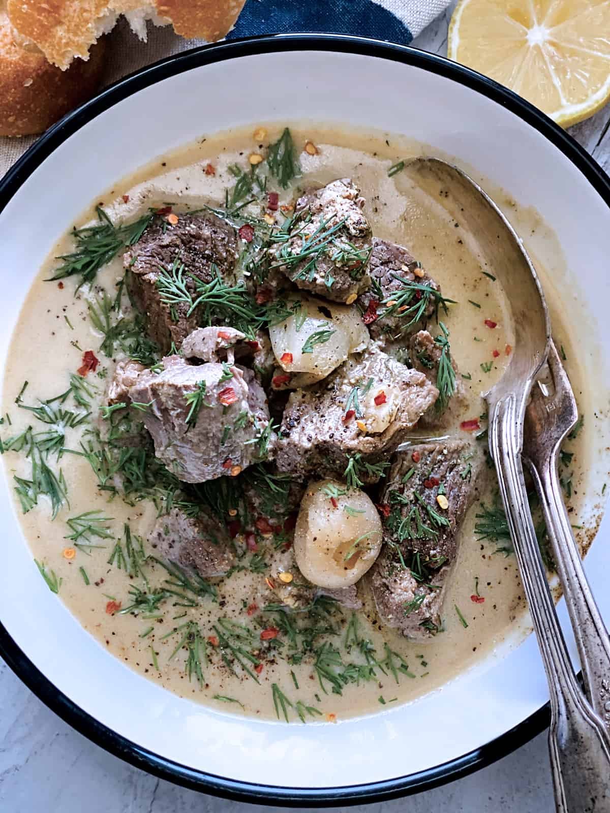 Greek Lamb Stew Avgolemono - The Greek Foodie