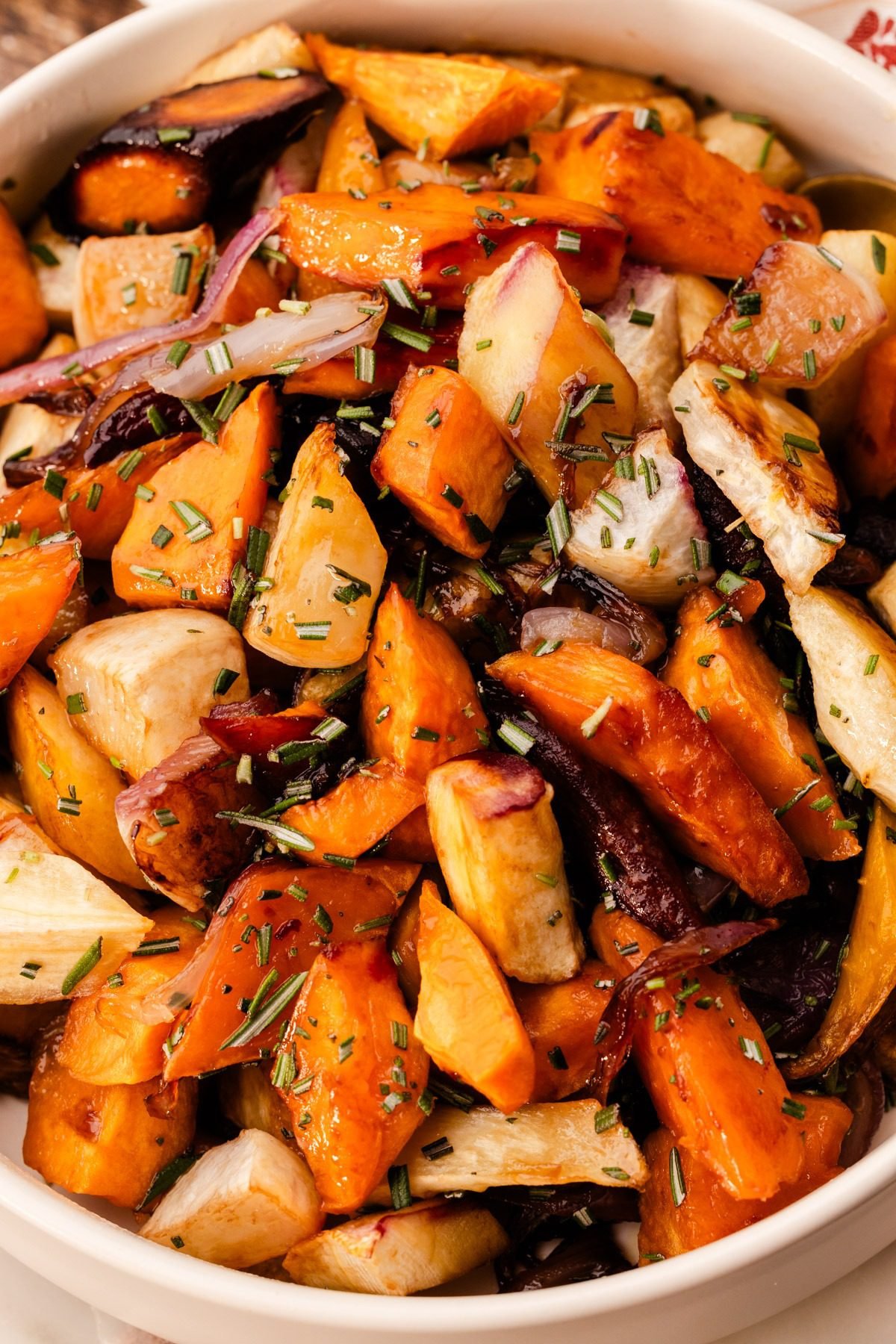 Rosemary Balsamic Roasted Root Veggies