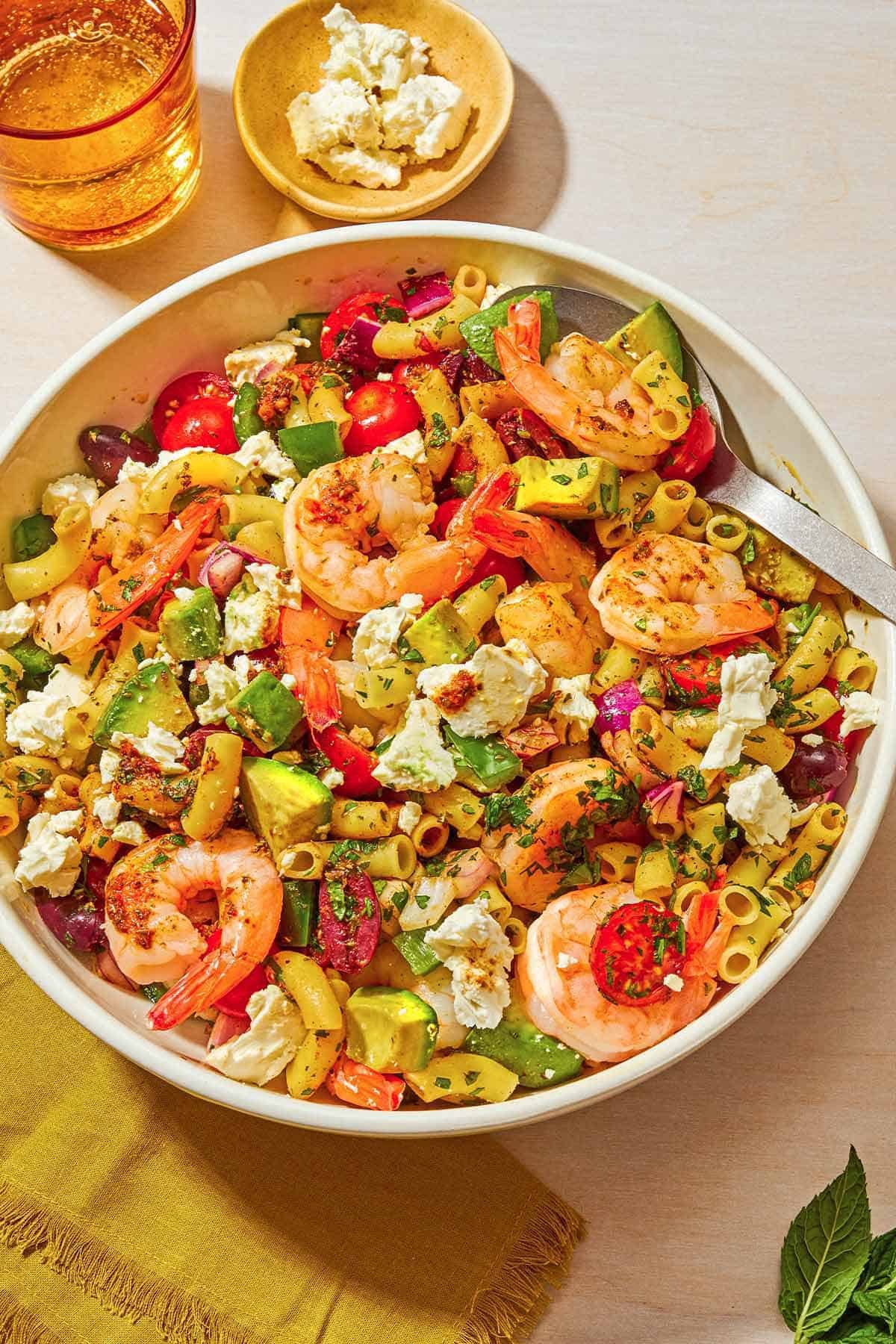 Shrimp Pasta Salad with Avocado and Feta