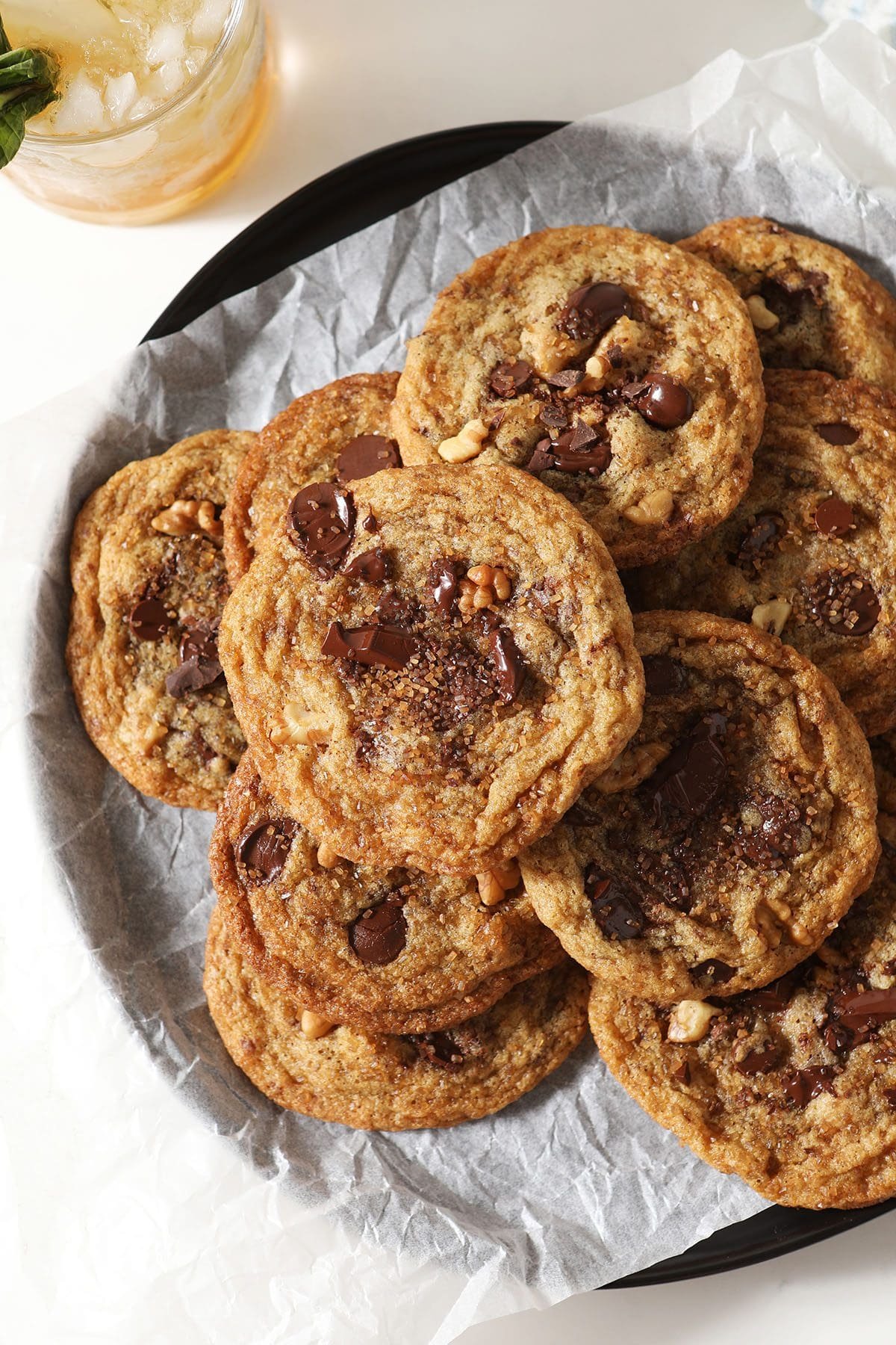 Browned Butter Chocolate Chip Cookies with Walnuts and Bourbon
