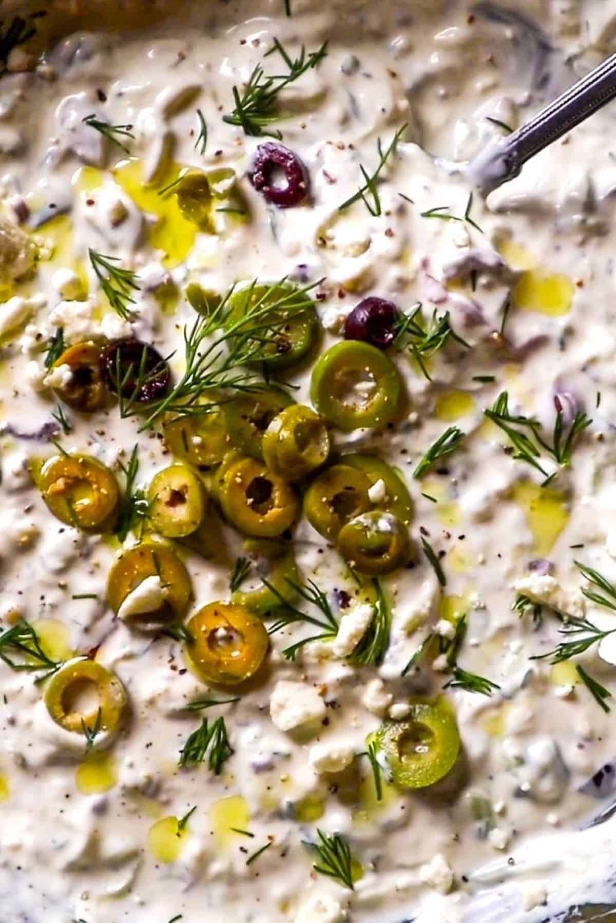 Greek Yogurt Dip with Olives - Must Love Garlic
