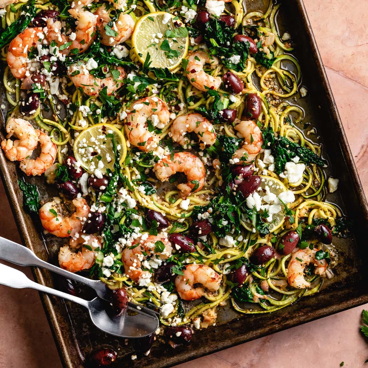 Mediterranean Sheet Pan Shrimp and Veggies - Stem and Spoon