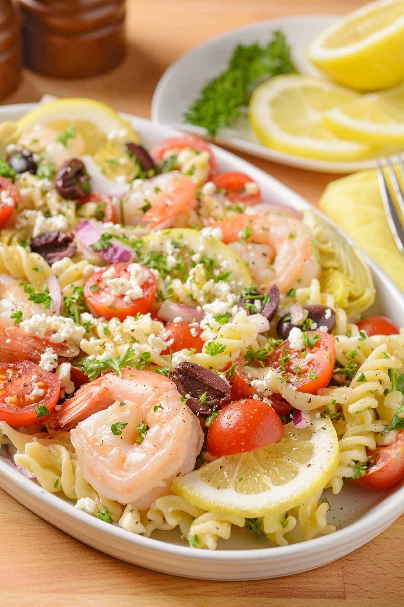 Easy Mediterranean Pasta Salad Recipe with Shrimp