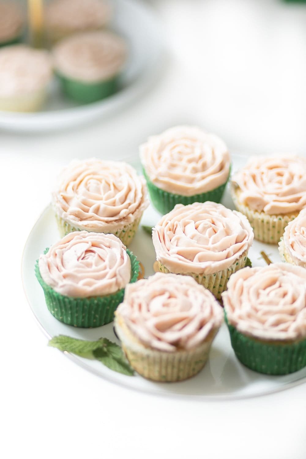 Mint Julep Cupcakes with Pink Buttercream Rose Frosting