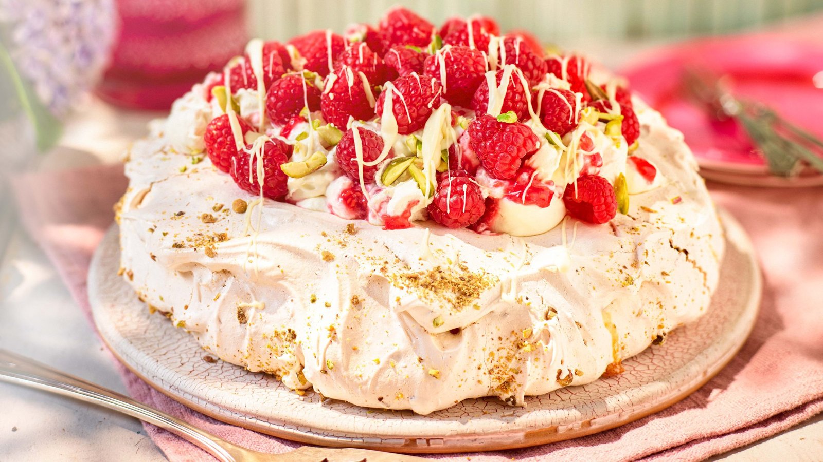 Pistachio, Raspberry and White Chocolate Meringue