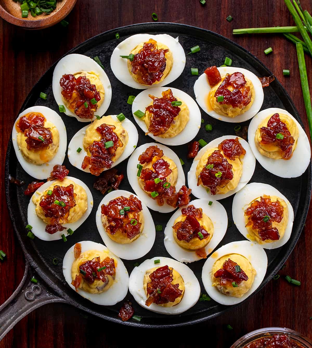 Whiskey Bacon Jam Deviled Eggs