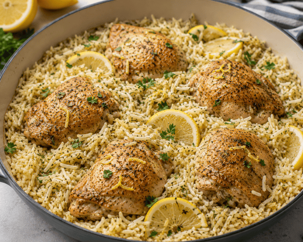 One Pot Lemon Herb Chicken and Rice Recipe Ready