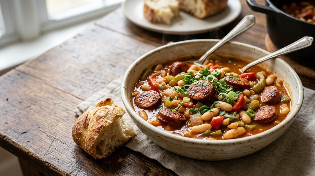 One Pot Cajun Sausage and Beans Recipe Ready