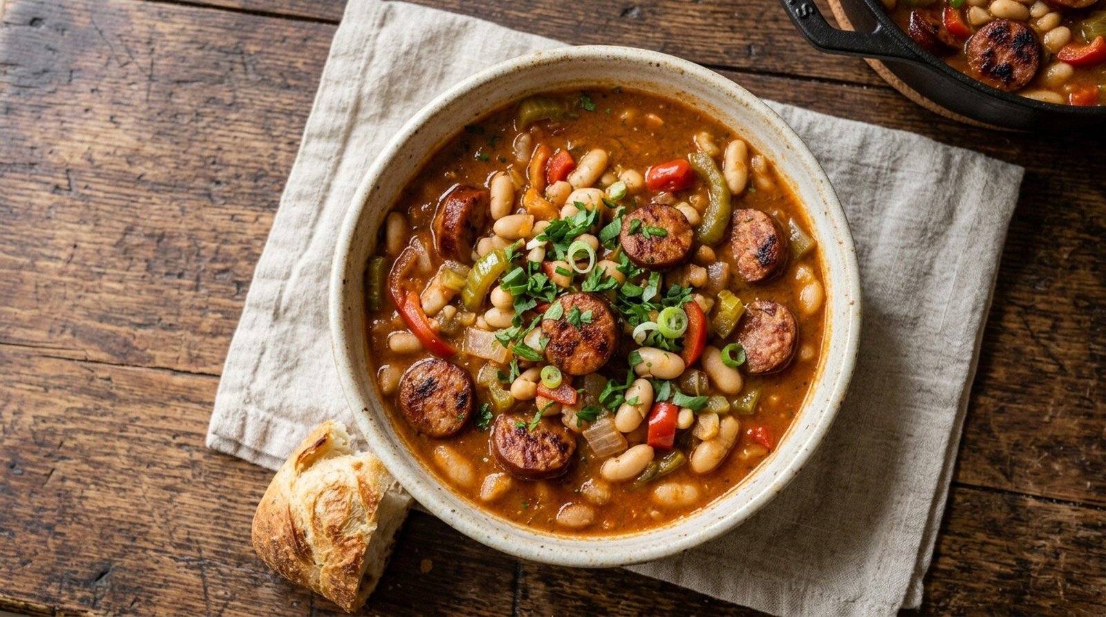 One Pot Cajun Sausage and Beans Recipe.