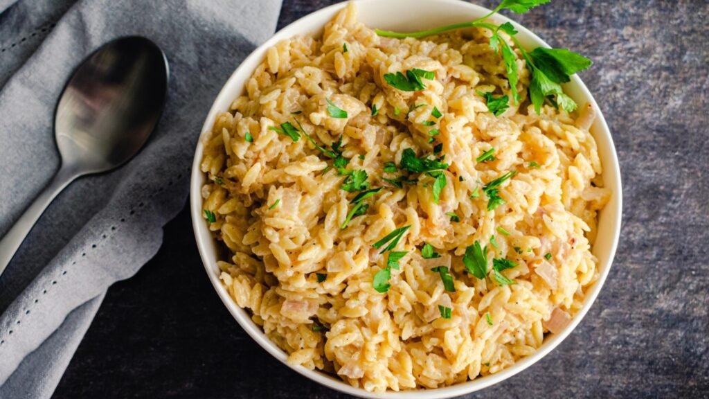 One Pot Creamy Garlic Parmesan Orzo